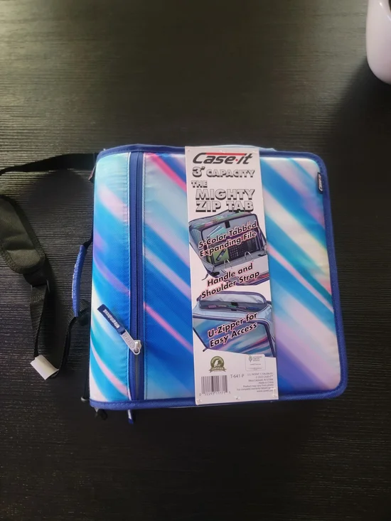 ️Case-It Mighty Zip Tab 3-inch Zipper Binder Teal Pink White Diagonal T-641-P