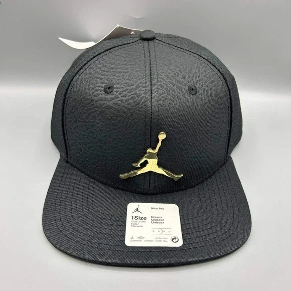 Air Jordan Hat Men‎ Black Cement Elephant Metal Logo Jumpman Snap Back Cap New