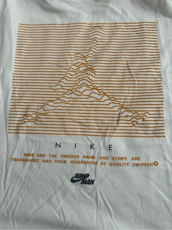 Jordan White Tee with Mustard Jumpman and Orange/Mustard Stripe Pattern