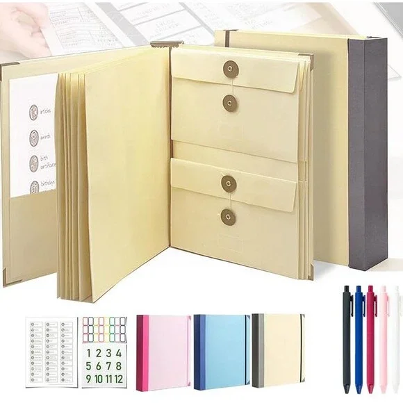 Important Document Organizer Binder Pocket Folio with Labels, Pens 2