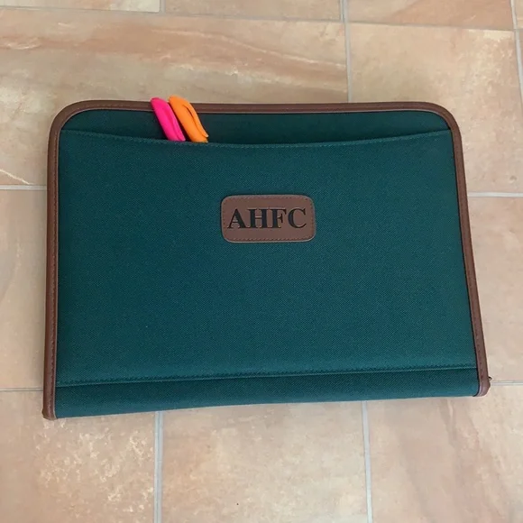 NWOT Honda Green Canvas Office Portfolio Padfolio with Brown Faux Leather Accent