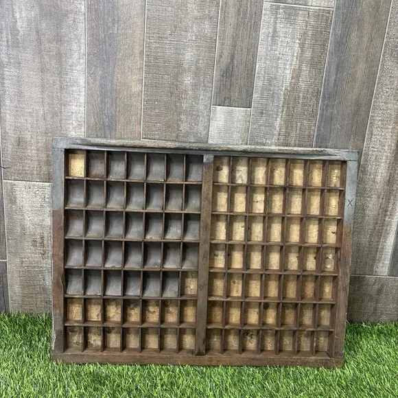 Antique Wood Printer's Tray Letterpress Type Case Display Shadow Box Vintage