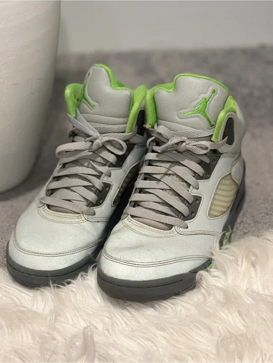Air Jordan 5 Retro Grey & Neon Green Basketball Sneakers