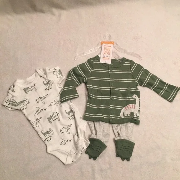 Just One You Carter's Dinosaur Set Newborn NB Green‎ NWT 3-Piece Bodysuit Pants