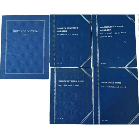 Lot of 5 Whitman Blue Various Coin Books/Folders Vintage (EMPTY NO COINS) VG