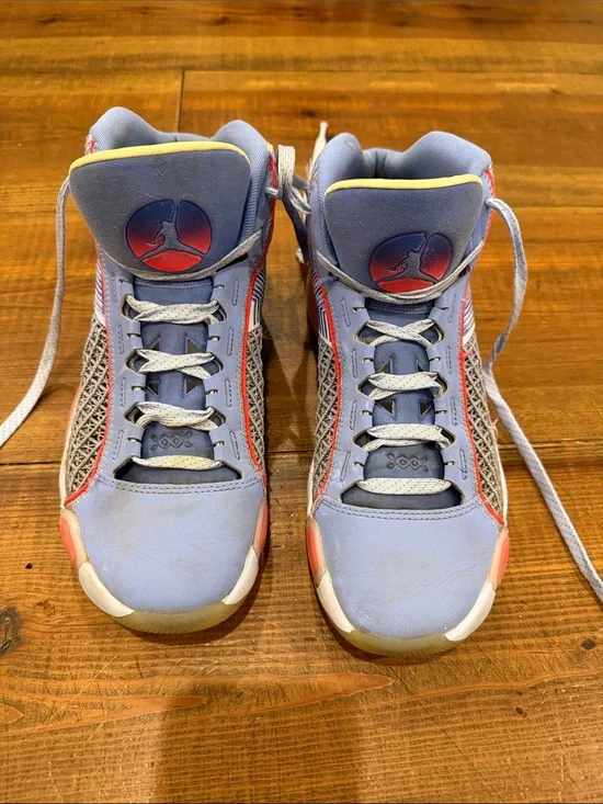 Jordan Kids Pastel Blue High-Top Sneakers with Coral Accents