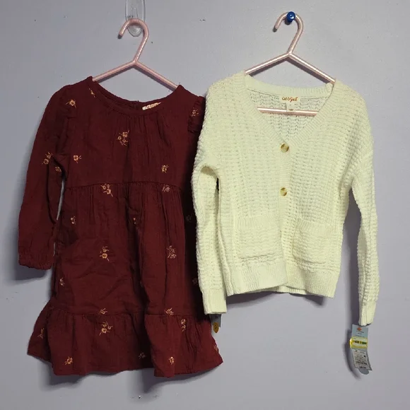 Cat & Jack Burgundy Dress and Ivory Cardigan‎ Set