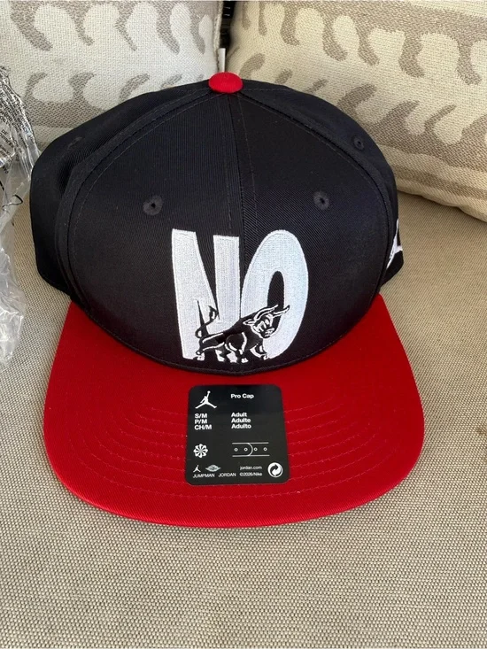 Jordan Black and Red Pro Cap with White NO Embroidery