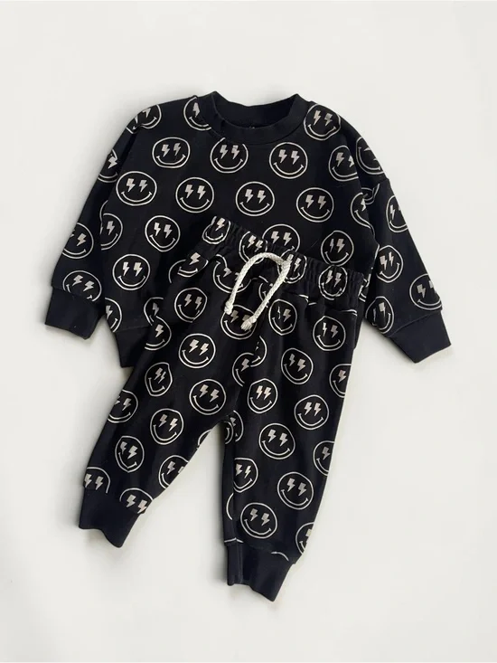 LPK Lightening Bolt Smiley Face Comfy Cozy Sweatshirt Jogger Set
