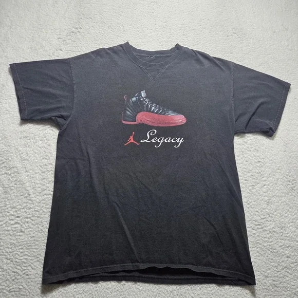 Rare Vintage Y2K Nike Air Jordan Flu Game‎ 12 XII Legacy T-Shirt Black Men's XL