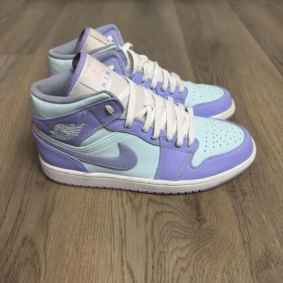 Jordan 1 Mid Shoes Mens Size 9.5 Purple Mint Colorblock Basketball 554724-500