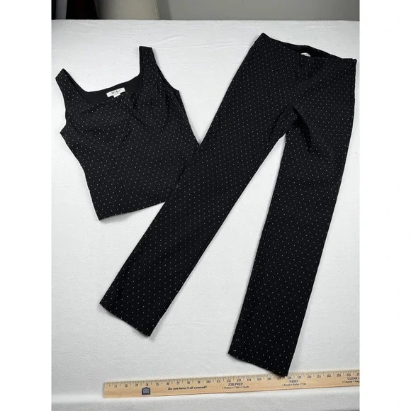 WHBM 2-Piece Pant Set Size 2/4 Black Metallic Dot Dark Academia Minimalist
