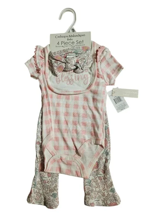 Catherine Malandrino Baby Pink Gingham 4-Piece Matching Set