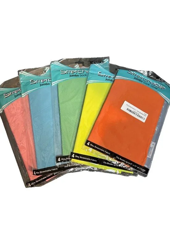 Kittrich  Stretchable Jumbo Book Covers Fabric Book School Lot Of 5