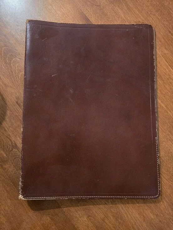 Vtg Brown Leather Portfolio with gold stamp 