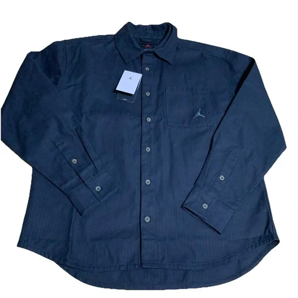Nike Air Jordan Men's Essential Statement Button Down Shirt‎ Long Sleeve M Black