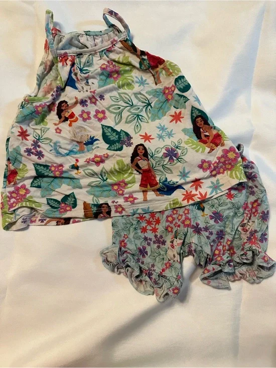 Posh Peanut Light Blue Floral & Character Girls Matching Set