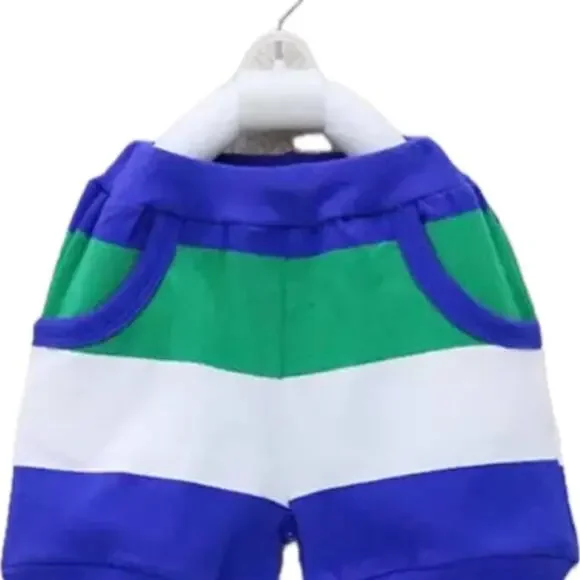 Lot of 2: New Soft striped summer shorts boy 18-24 months, white tshirt