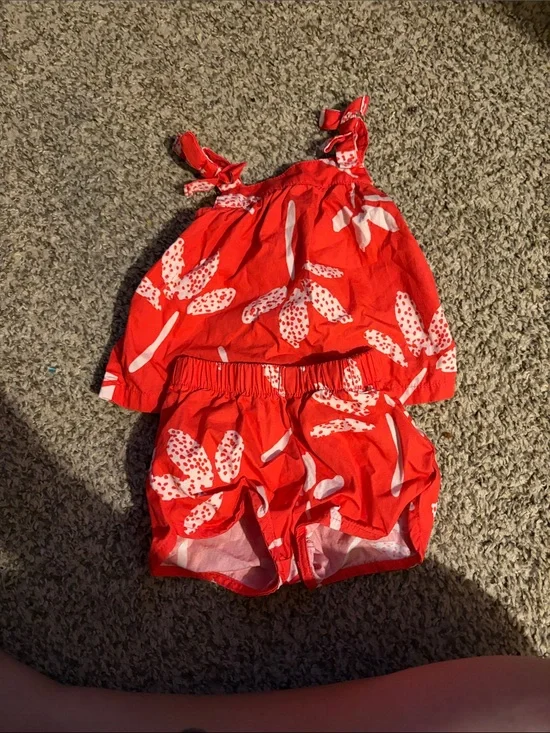 Carter's Red Floral Tie-Shoulder Tank & Shorts Set