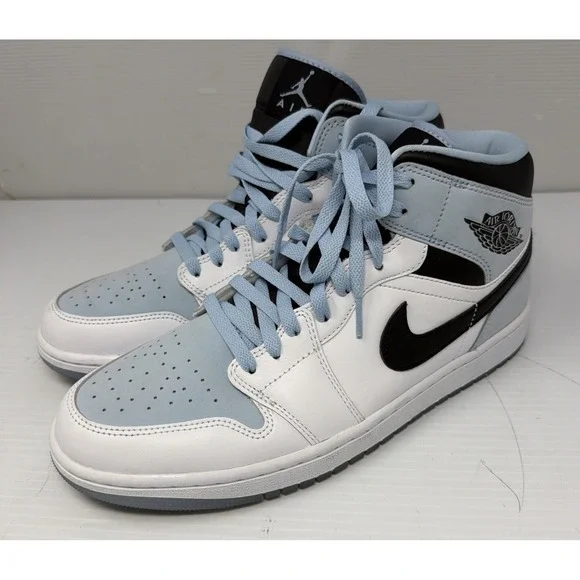 Nike Air Jordan 1 Mid SE White/Ice Blue Sneakers Mens Size 10.5 (DV1308-104)