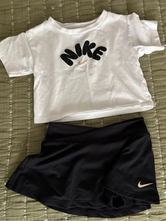 Toddler Nike White Cropped Tee with Black Skort - White & Black