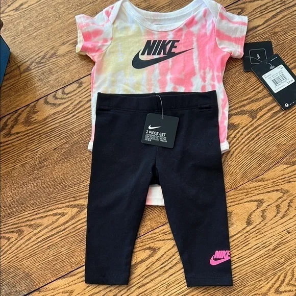 Nike Pink Tie-Dye Onesie and Black Leggings Set