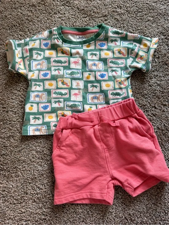 JOJO MAMAN BEBE Tropical Postcard Print T-Shirt & Shorts Set