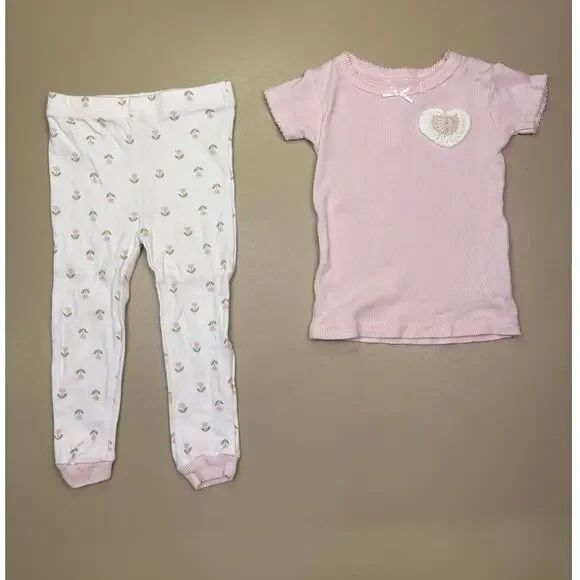 Toddler Girls Snug 2 Piece Pajama Set 24M Pink Ribbed Top Floral Pants EUC