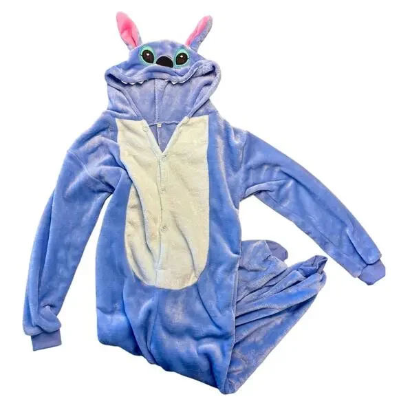 Disney Stitch Hooded Fleece One Piece Pajama Costume Youth 10/12