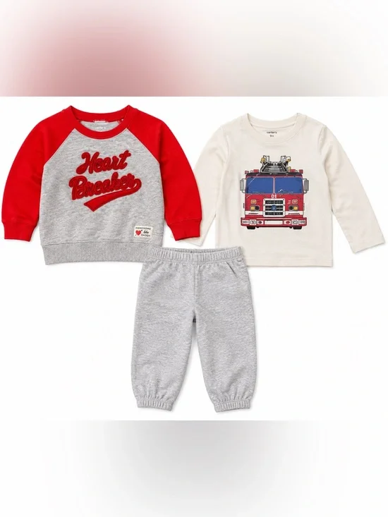 Carter’s 3 Pc Heart Breaker Firetruck Outfit Set Baby Boy 9M
