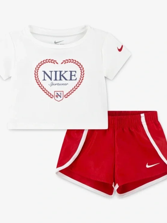 Nike White Tee with Red Heart Logo & Red Athletic Shorts