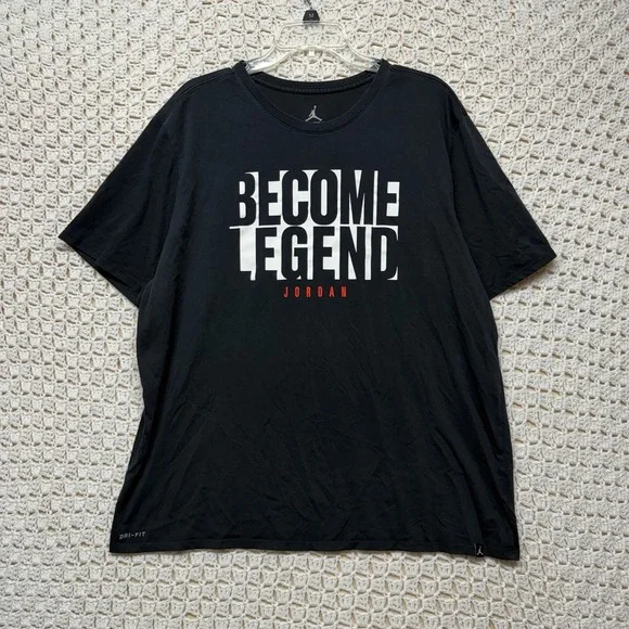 Jordan Dri-Fit T-Shirt Mens 2XL Black Become Legend White Graphic Crew Neck