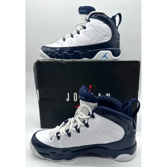 Nike Air Jordan 9 Retro GS White University Blue 302359-145 Size 7Y w/ Box