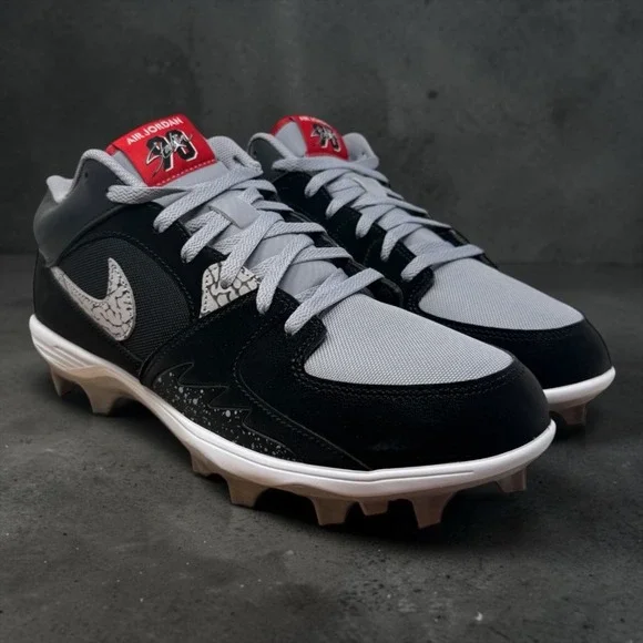 Jordan 4 Retro MCS Baseball Cleats Mens 12 Black Grey HQ0210-060 Elephant Print