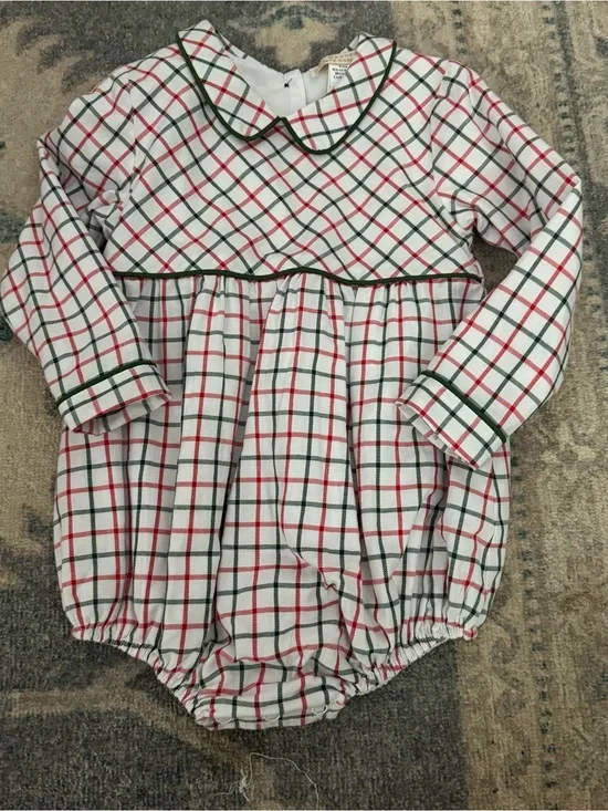 The Beaufort Bonnet Company White Plaid One-Piece with Red and Green Trim