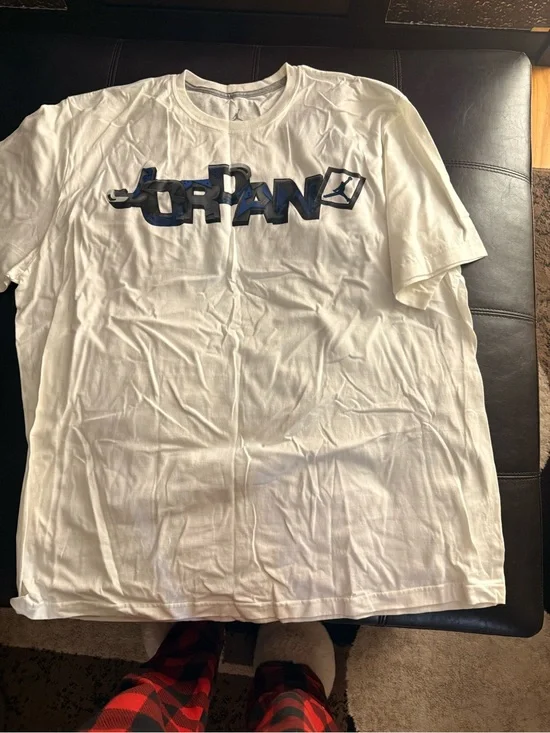 Jordan White Short Sleeve Tee with Navy Graphic