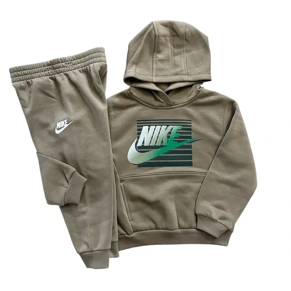 Nike Boys Hooded Sweatshirt & Jogger Pants Khaki Size 4 NWT