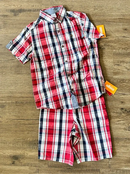 Gymboree |Red Navy White Plaid Shorts Set sz 6
