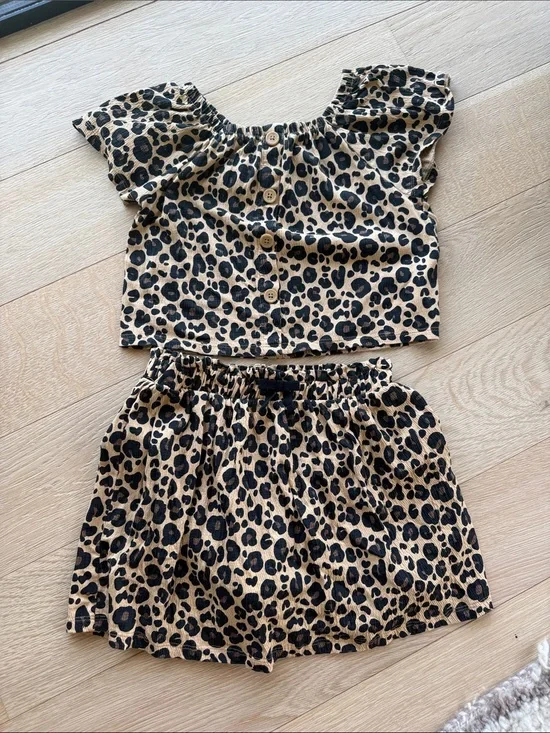 7/8 Rachel Zoe Leopard Print Kids Bottoms Two-Piece Set - Tan/Black🐆🖤🤎