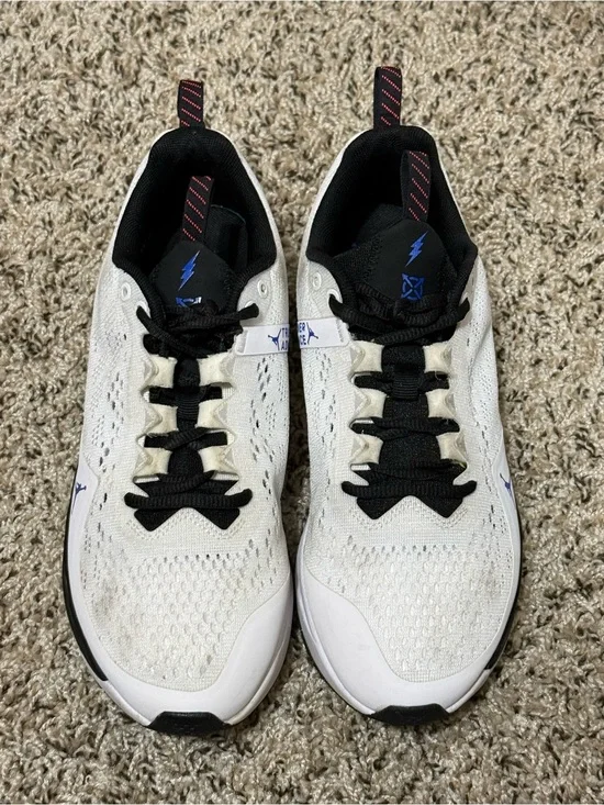 Jordan Men's White Athletic Shoes with Black and Blue Accents