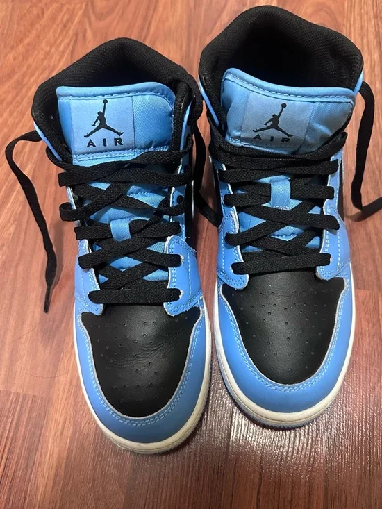 Jordan Youths Light Blue and Black High-Top Sneakers