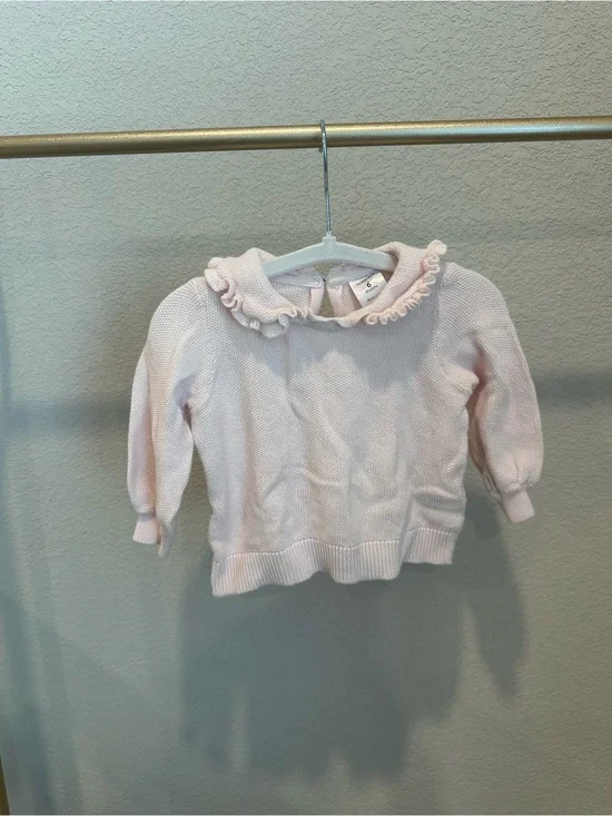 Nordstrom Baby Girls Light Pink Ruffle Collar Knit Top with matching pants