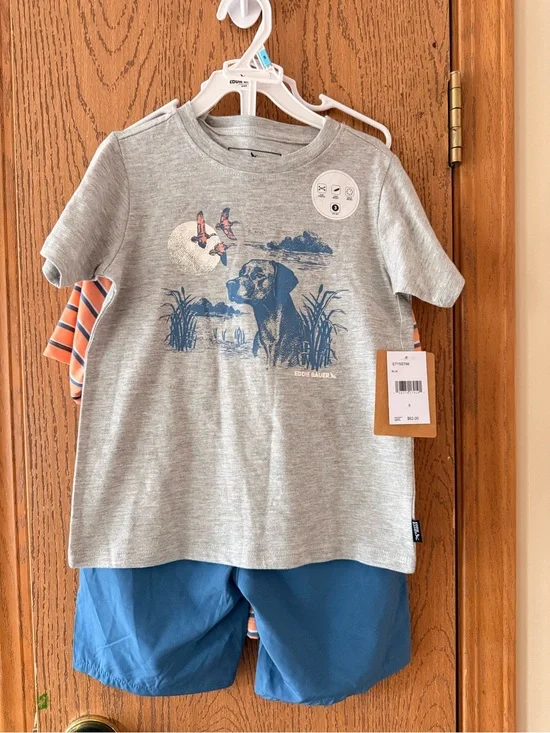 NWT Eddie Bauer Kids 3 Piece Set Dog Striped Shorts Size 5