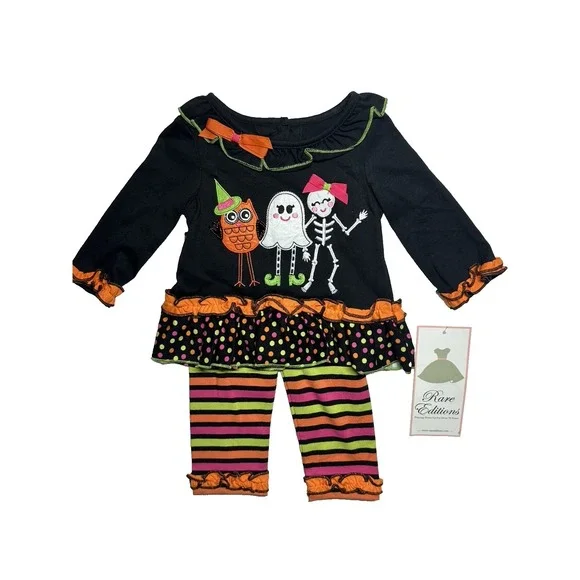 NWT Rare Editions Owl Ghost Skeleton Halloween Outfit - Top and Leggings Sz: 6M