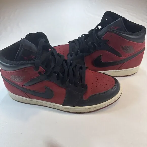 Nike Air Jordan 1 Mid Bred Black Red Men’s Sneakers Size 11 554724-610