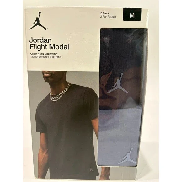 Jordan Flight Modal Crew Neck Undershirts 2 Pack Black/Blueish Men's Medium NWT