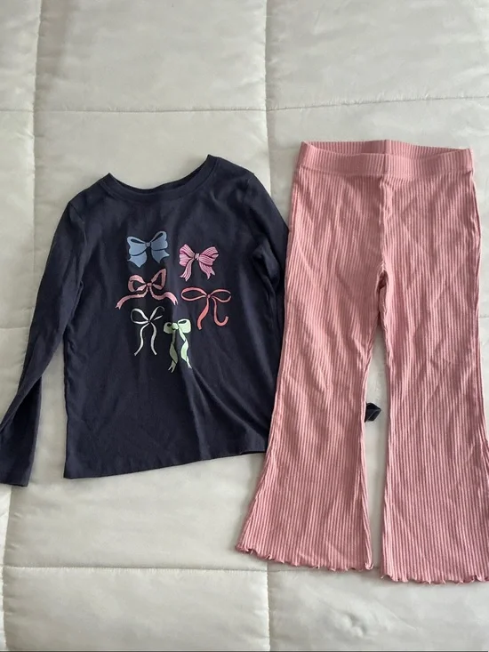 jumping beans Navy Bow Graphic Pajama Top & Pink Ribbed Pants