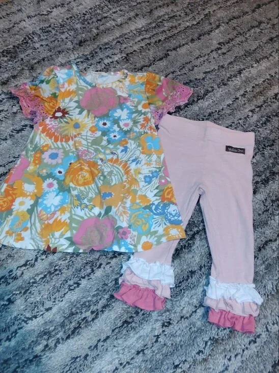 Matilda Jane Pink Floral Ruffle Kids Matching Set
