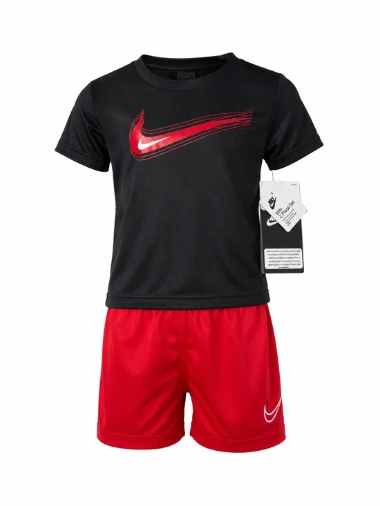Nike Baby Boys 2-Piece Set T-Shirt & Shorts Black Red Graphic Swoosh 12M NWT