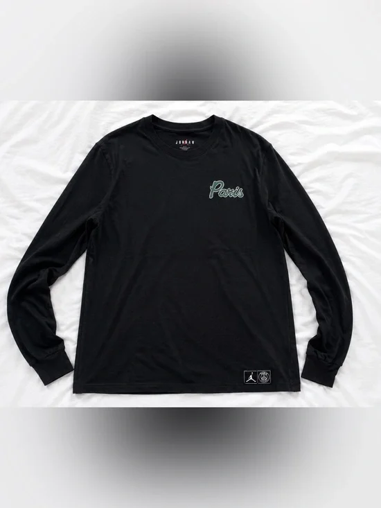 Nike Jordan PSG Paris Long Sleeve Shirt Men’s [Large] Black Graphic Soccer Top